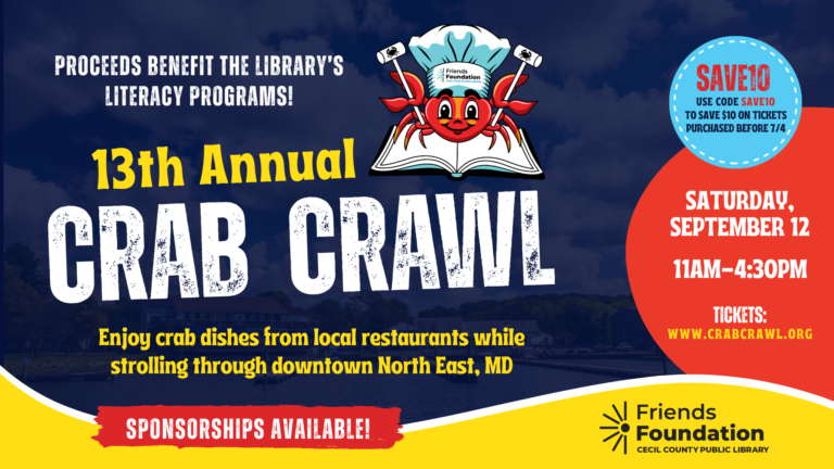 Decorative Graphic, 13th Annual Crab Crawl. Saturday, September 12, 11AM - 4:30 PM - Tickets at www.crabcrawl.org